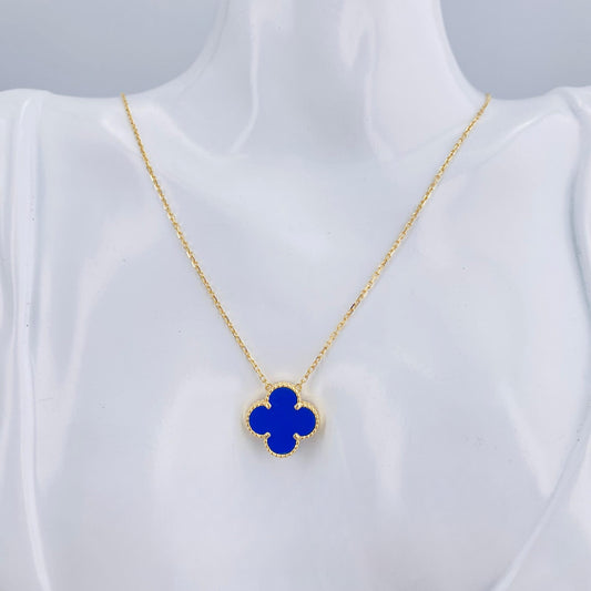 Real 18K Gold VCA-Inspired w/ Blue Pendant Necklace