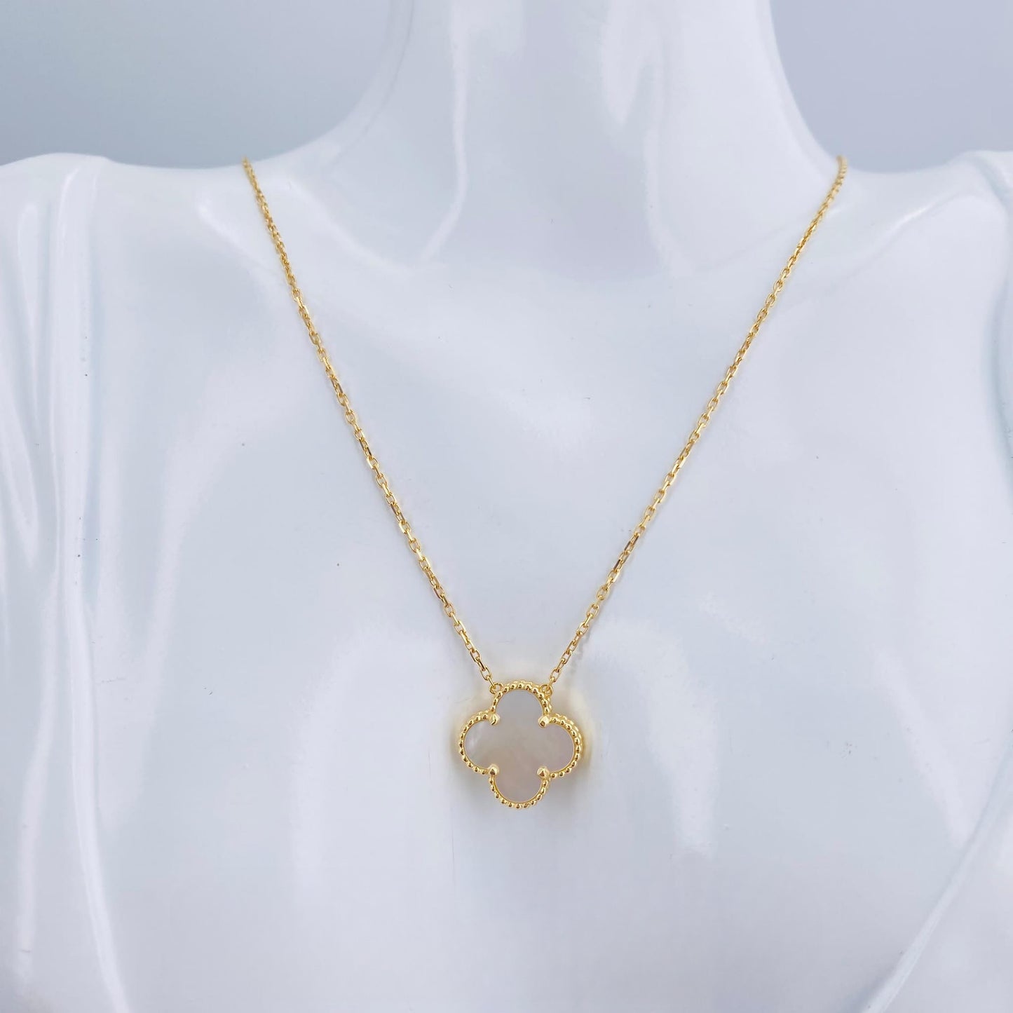 Real 18K Gold VCA-Inspired w/ Pearl Pendant Necklace