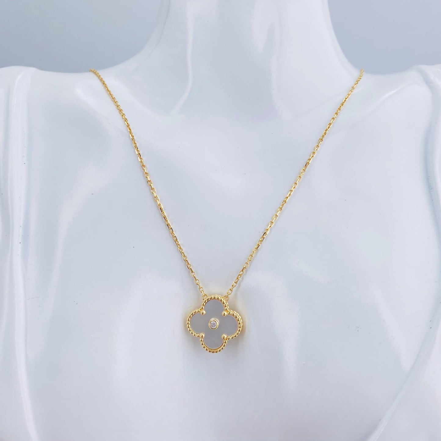 Real 18K Gold VCA-Inspired w/ Pearl Pendant & Moissanite Necklace