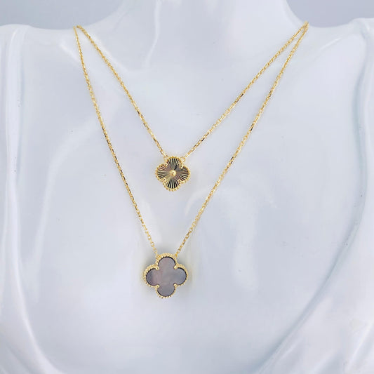 Real 18K Gold VCA-Inspired w/ Gray and Gold Pendant Necklace