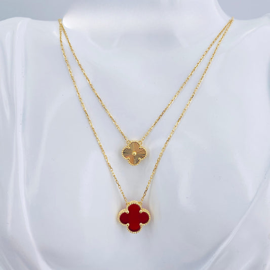 Real 18K Gold VCA-Inspired w/ Red and Gold Pendant Necklace