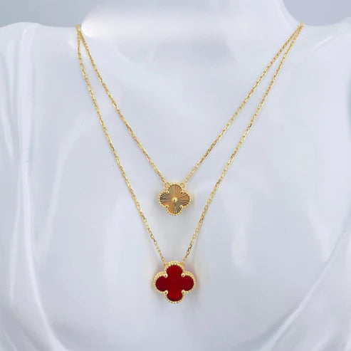 Real 18K Gold Double Layered Clover Necklace