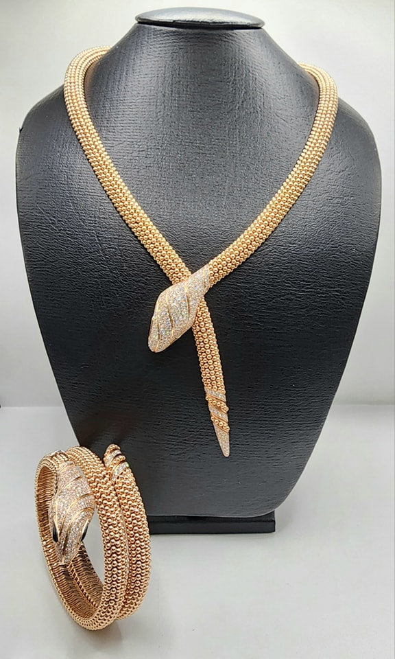 18K Gold Diamond Necklace & Bangle Set Valentines Gift, Gift for Her, Holiday Gift