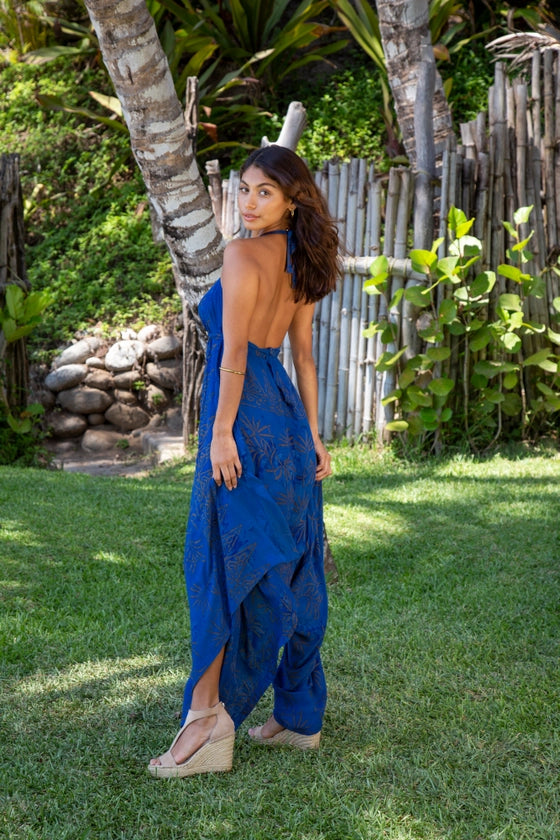 Convertible Gypsy Summer Jumpsuit in Bora Bora Blue Bronze P Jennylyn Collection