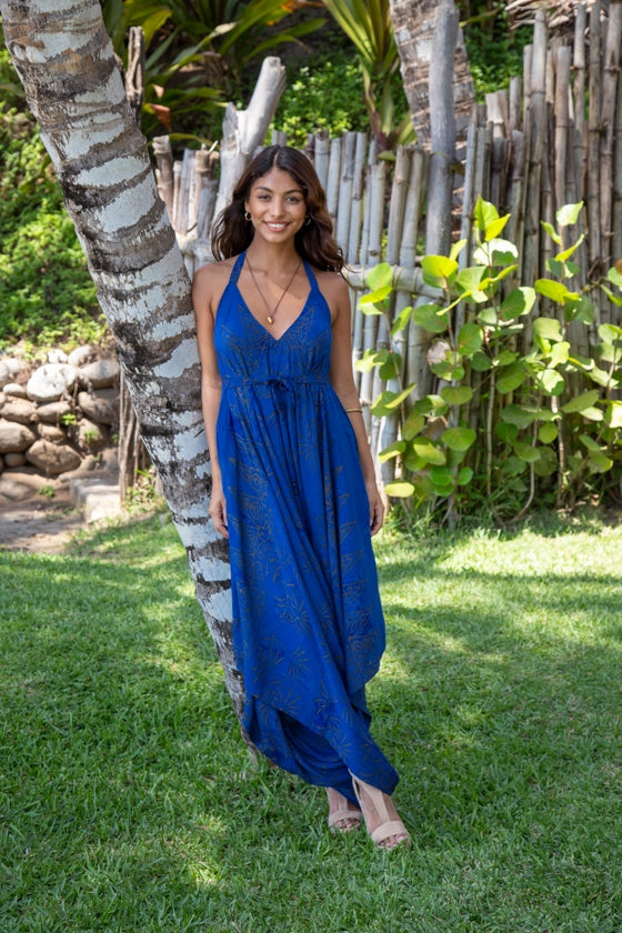 Convertible Gypsy Summer Jumpsuit in Bora Bora Blue Bronze P Jennylyn Collection