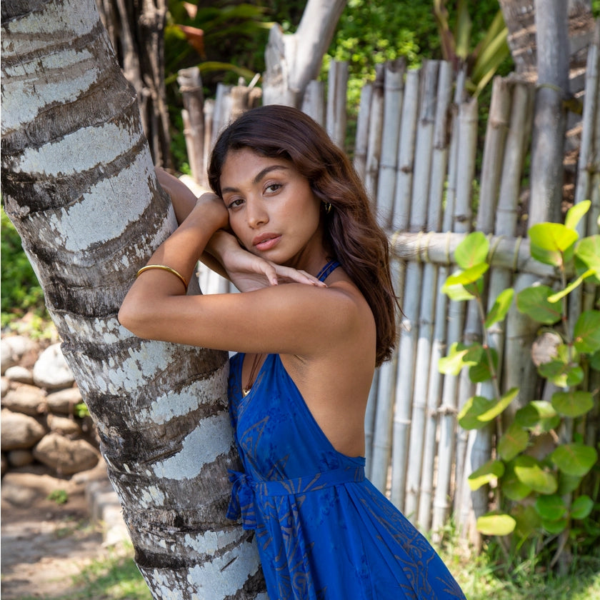 Convertible Gypsy Summer Jumpsuit in Bora Bora Blue Bronze P Jennylyn Collection