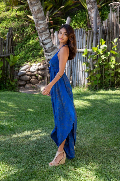 Convertible Gypsy Summer Jumpsuit in Bora Bora Blue Bronze P Jennylyn Collection