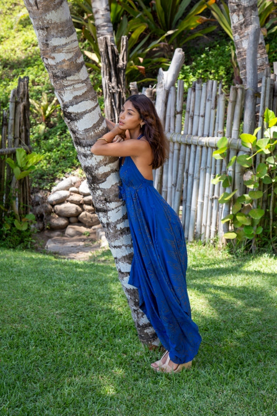 Convertible Gypsy Summer Jumpsuit in Bora Bora Blue Bronze P Jennylyn Collection