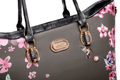 Hummingbird Bloom Vegan Leather Handle Bag + Wallet [KP6669+KPC] Jennylyn Collection