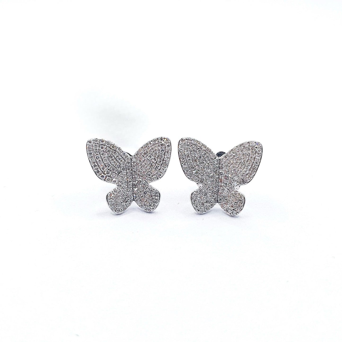 14K White Gold Butterfly Diamond Earrings Valentines Gift, Gift for Her, Holiday Gift