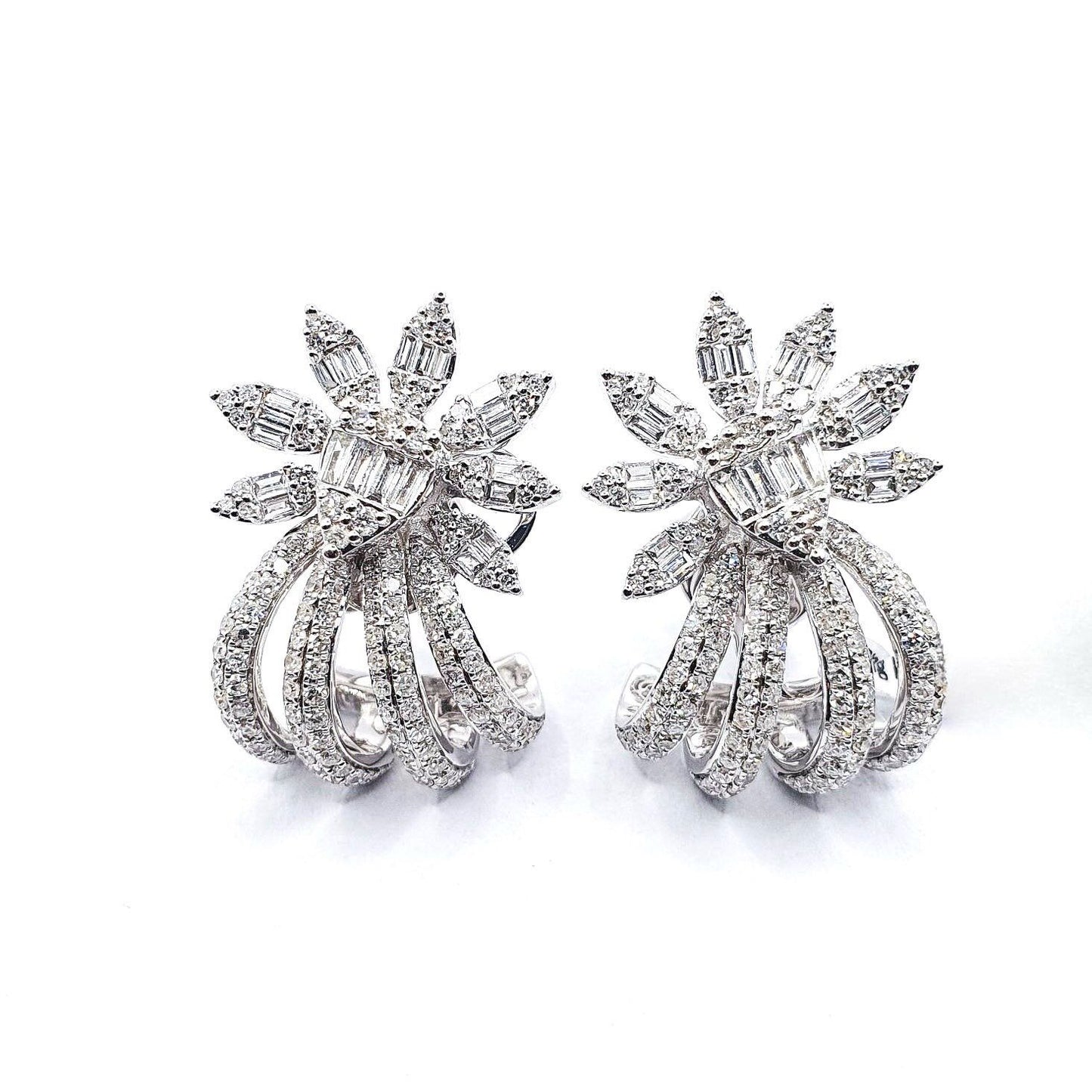 18K White Gold Sunshine Clamp Diamond Earrings Valentines Gift, Gift for Her