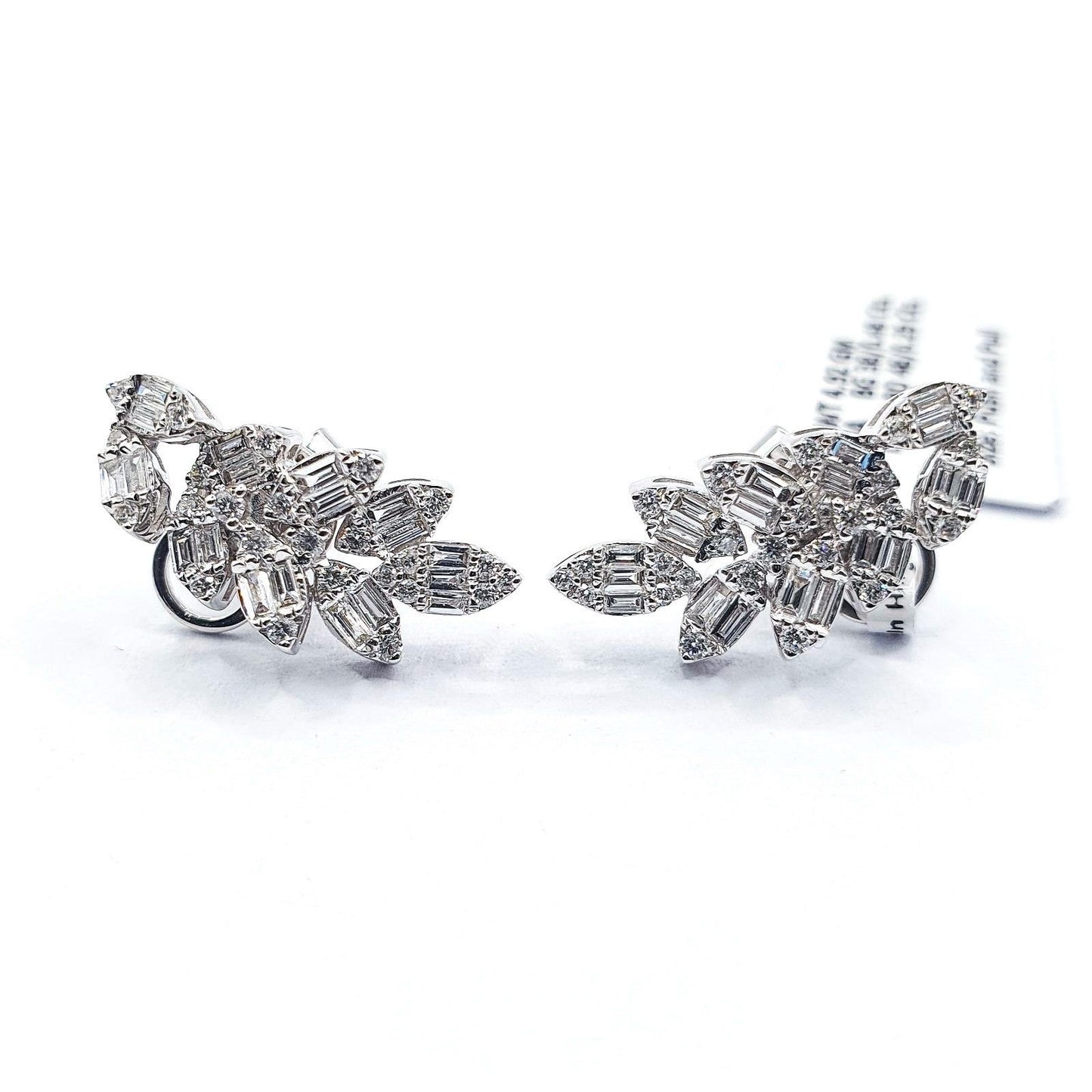 18K White Gold Leaves Shaped Diamond Earrings Valentines Gift, Gift for Her