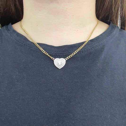 14K Gold Heart Diamond Pendant Choker Necklace Valentines Gift, Gift for Her, Holiday Gift VVS Color G-H
