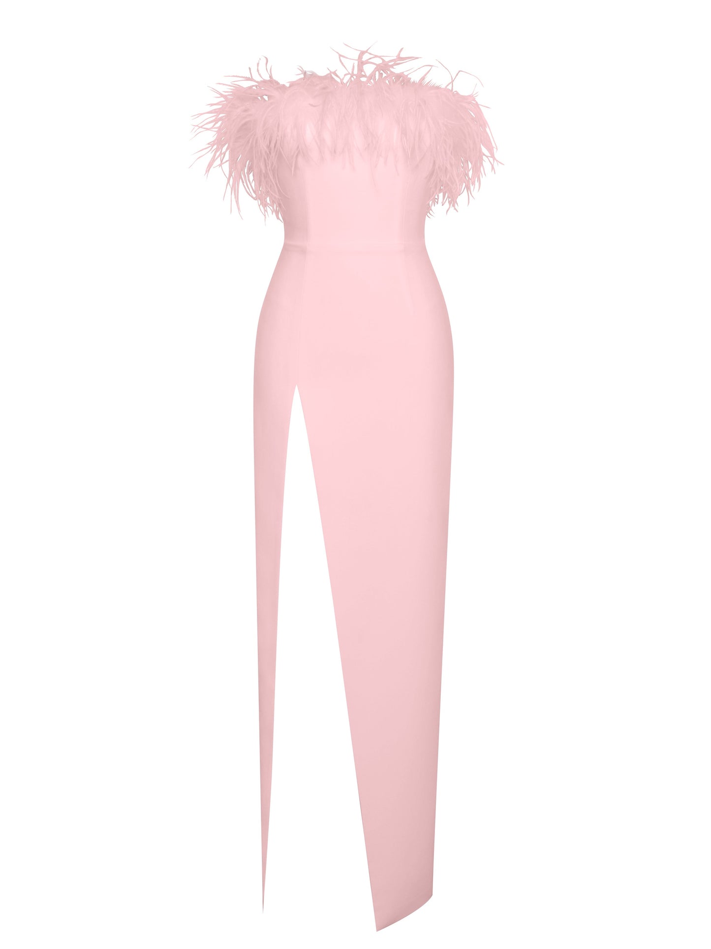 Rachel Pink Feather Maxi High Slit Dress 2525MC43 Jennylyn Collection