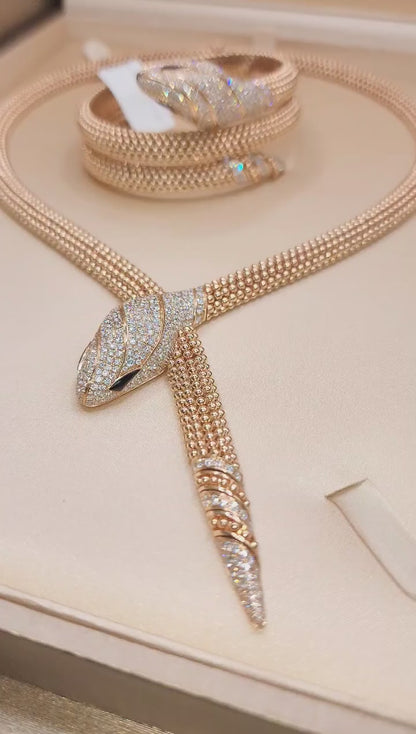 18K Gold Diamond Necklace & Bangle Set Valentines Gift, Gift for Her, Holiday Gift
