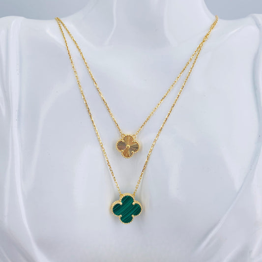 Real 18K Gold VCA-Inspired w/ Green and Gold Pendant Necklace