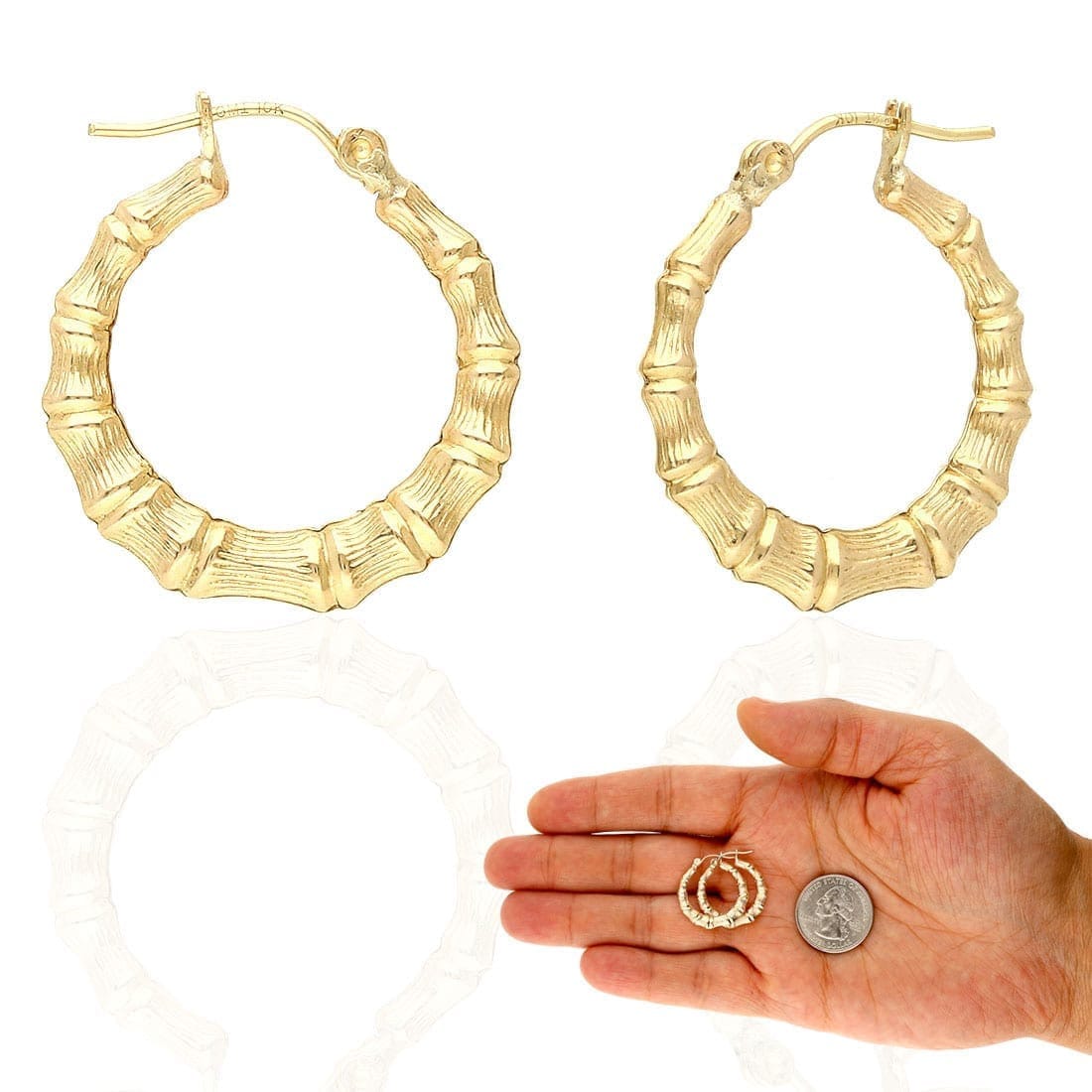 Genuine 18K Gold Bamboo Hoop Earrings 17-85mm- SOLID Custom Made